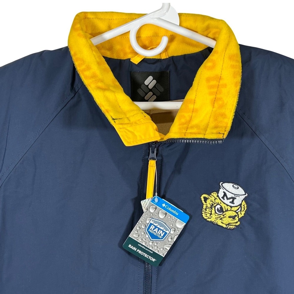 Columbia Mens Michigan Wolverines Rain Protector Jacket Navy Blue Size L NCAA